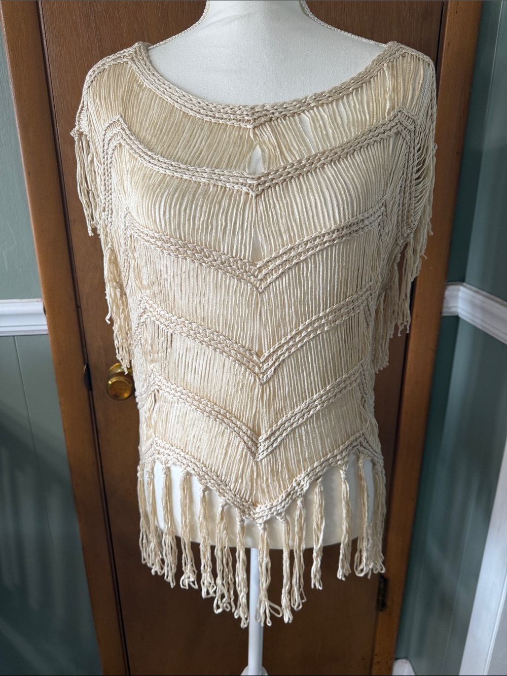 Miracle Crochet Fringe Top in Beige Size M/L